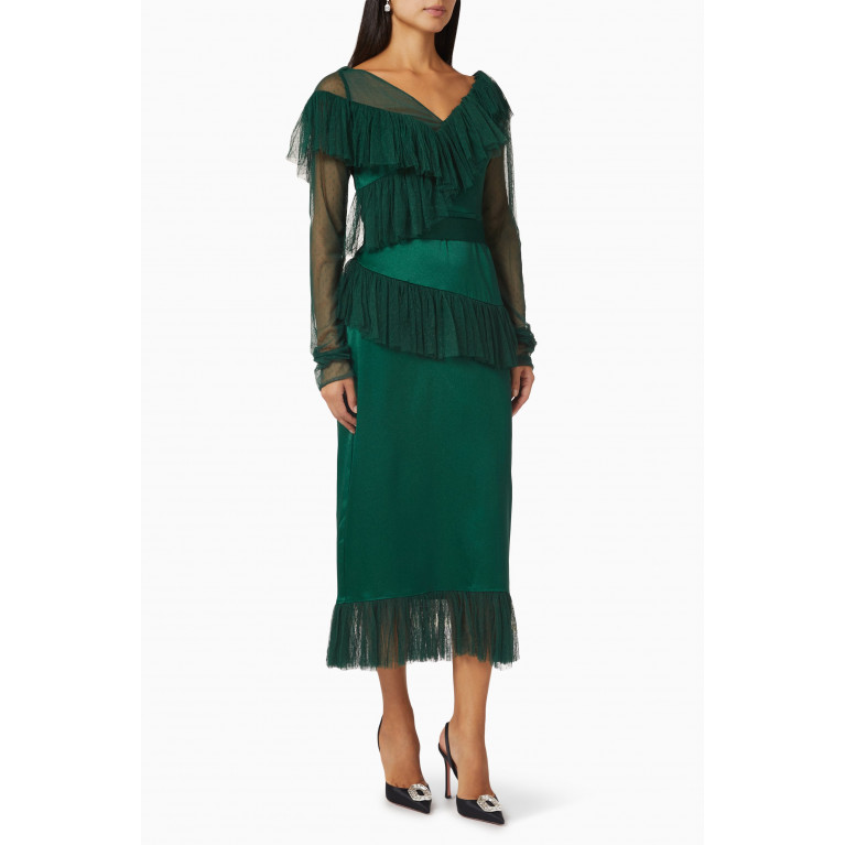 NASS - Frill Tiered Midi Dress Green