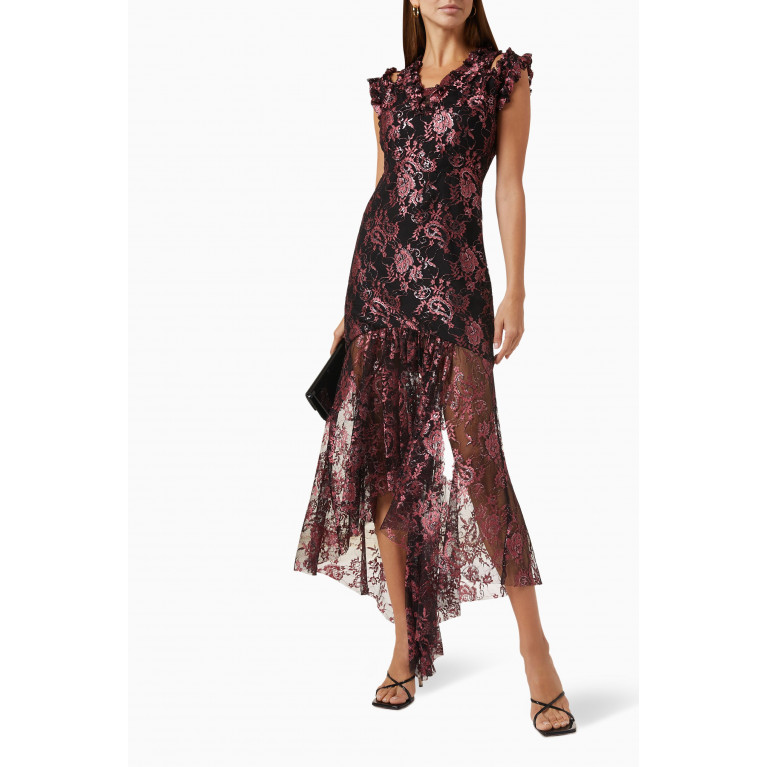 NASS - Asymmetric Midi Dress in Lace Red