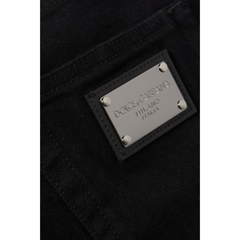 Dolce & Gabbana - Washed Logo Plaque Slim-fit Jeans in Stretch Denim