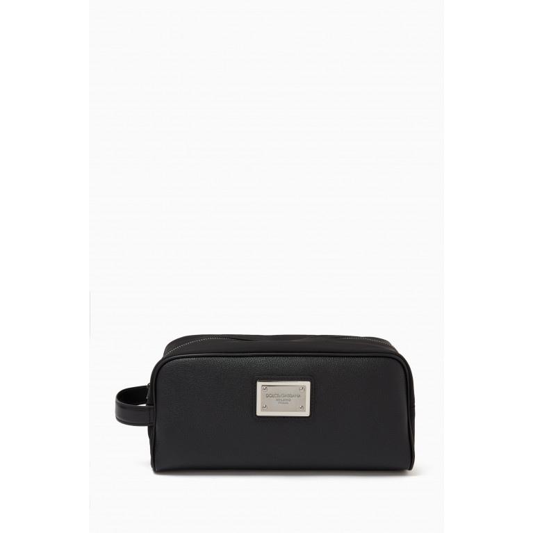 Dolce & Gabbana - Logo Plaque Washbag in Nylon and Leather
