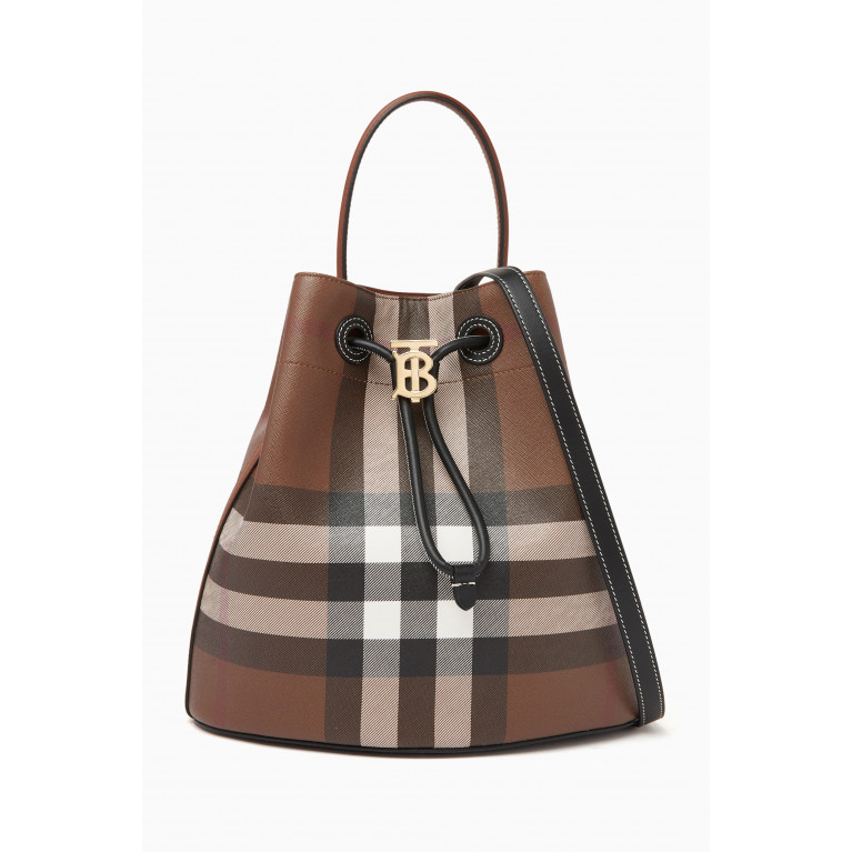 Burberry - Small TB Bucket Bag in Coated Canvas & Leather