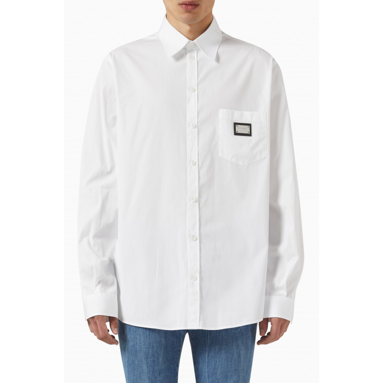 Dolce & Gabbana - Essentials Logo-plaque Shirt in Cotton White