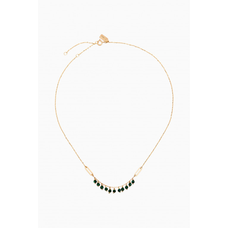 Le Petit Chato - Dangling Paper Clip Malachite Necklace in 18kt Yellow Gold