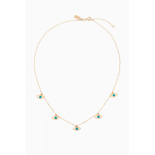 Le Petit Chato - Multi Evil Eye Turquoise Choker in 18kt Yellow Gold