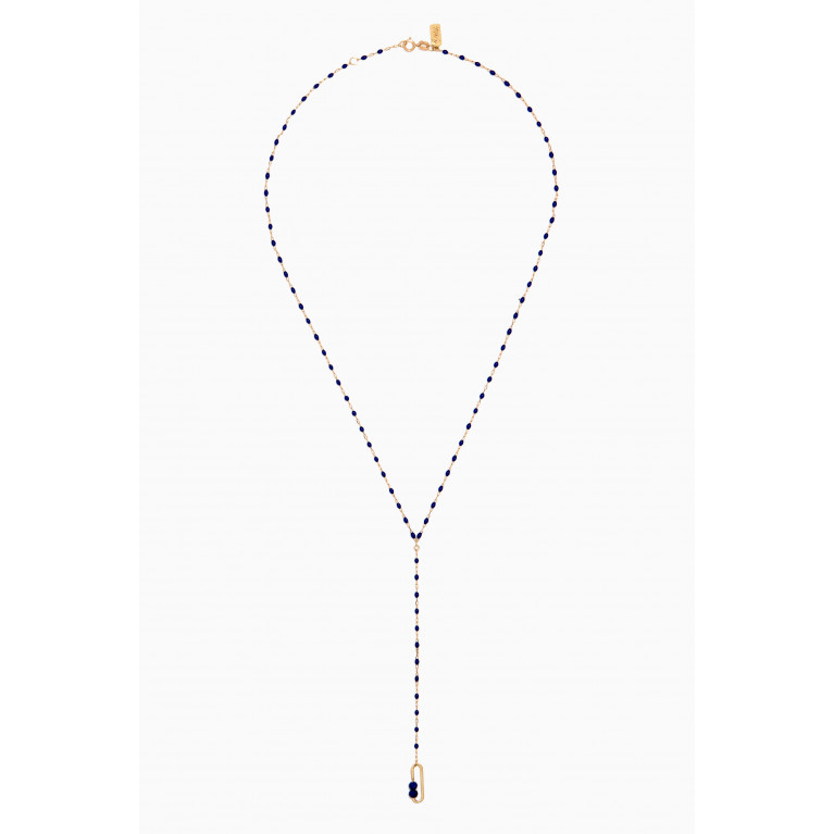 Le Petit Chato - Y Paper Clip Bead Necklace in 18kt Yellow Gold