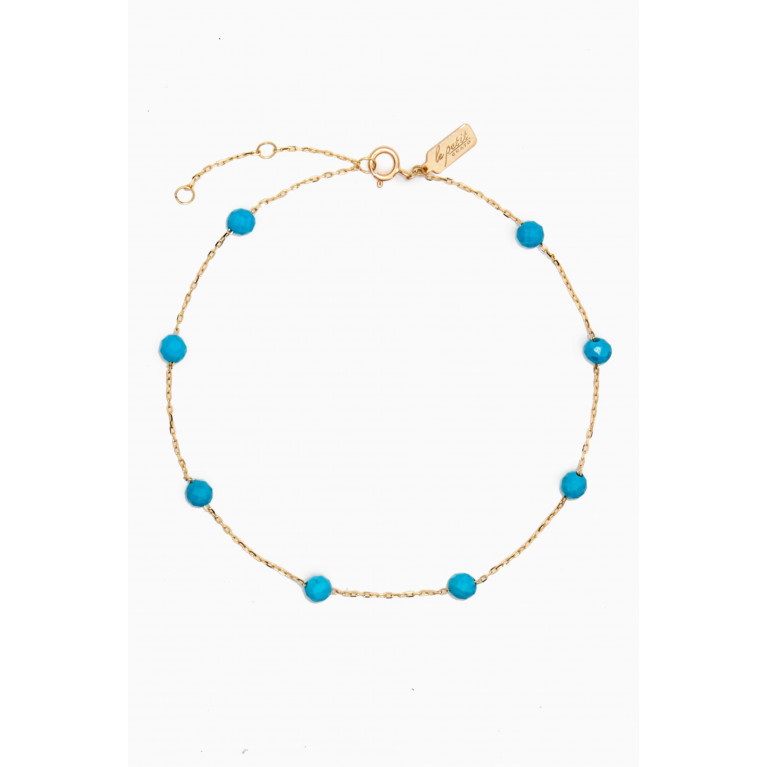 Le Petit Chato - Turquoise Dot Anklet in 18kt Yellow Gold