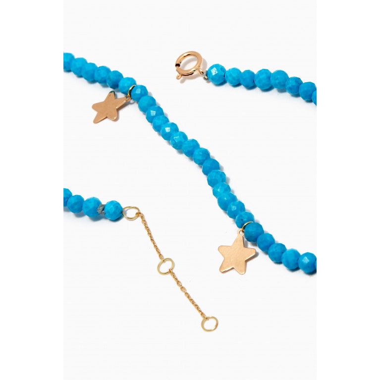 Le Petit Chato - Multi Star Turquoise Bead Anklet in 18kt Yellow Gold