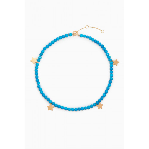 Le Petit Chato - Multi Star Turquoise Bead Anklet in 18kt Yellow Gold