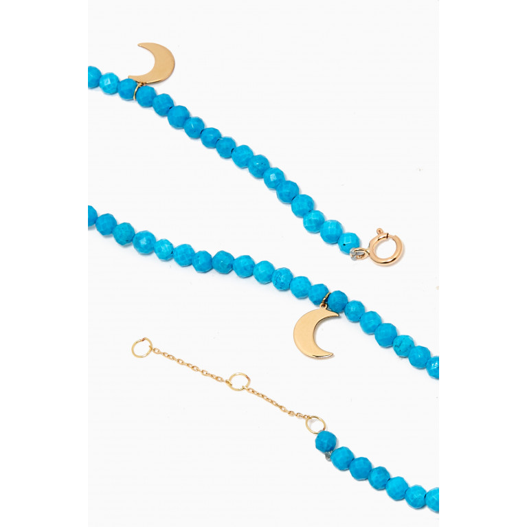 Le Petit Chato - Multi Moon Turquoise Bead Anklet in 18kt Yellow Gold