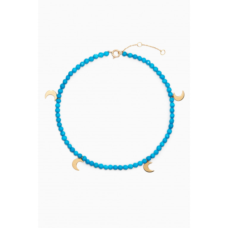 Le Petit Chato - Multi Moon Turquoise Bead Anklet in 18kt Yellow Gold