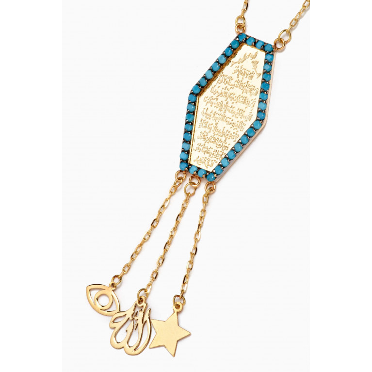 Le Petit Chato - Ayat Al Kursi Turquoise Necklace in 18kt Yellow Gold