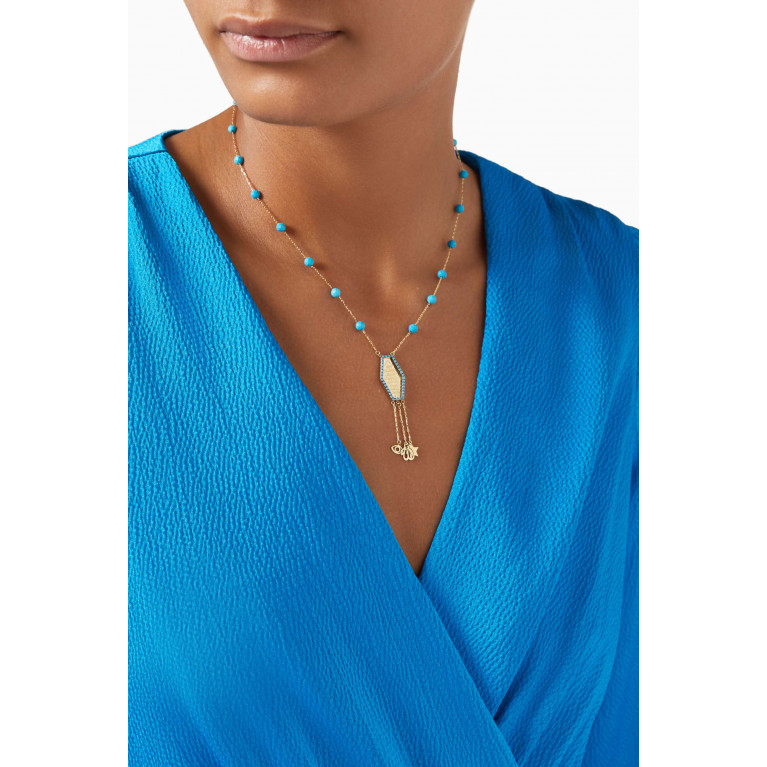 Le Petit Chato - Ayat Al Kursi Turquoise Necklace in 18kt Yellow Gold