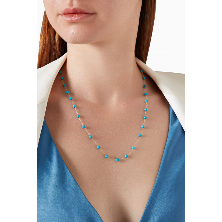 Le Petit Chato - Long Turquoise Bead Necklace in 18kt Yellow Gold