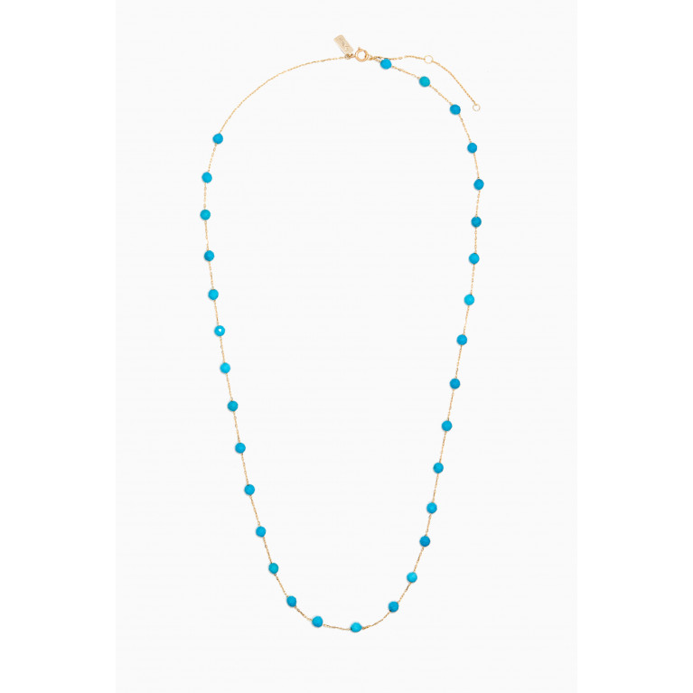 Le Petit Chato - Long Turquoise Bead Necklace in 18kt Yellow Gold
