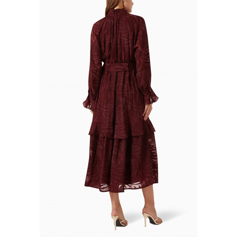 Serpil - Printed Midi Dress in Crepe Burgundy