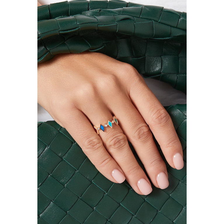 Noora Shawqi - Mosaic Diamonds & Enamel Ring in 18kt Rose Gold