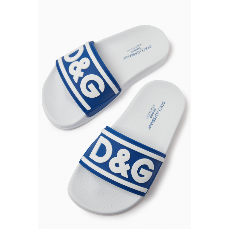 Dolce & Gabbana - DG Logo Slide Sandals in Rubber Blue