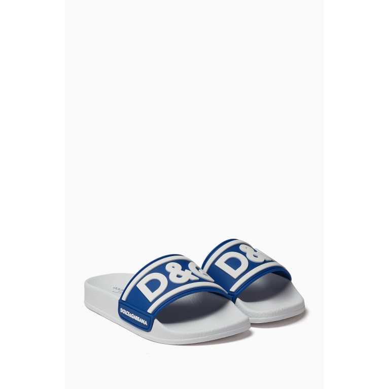 Dolce & Gabbana - DG Logo Slide Sandals in Rubber Blue