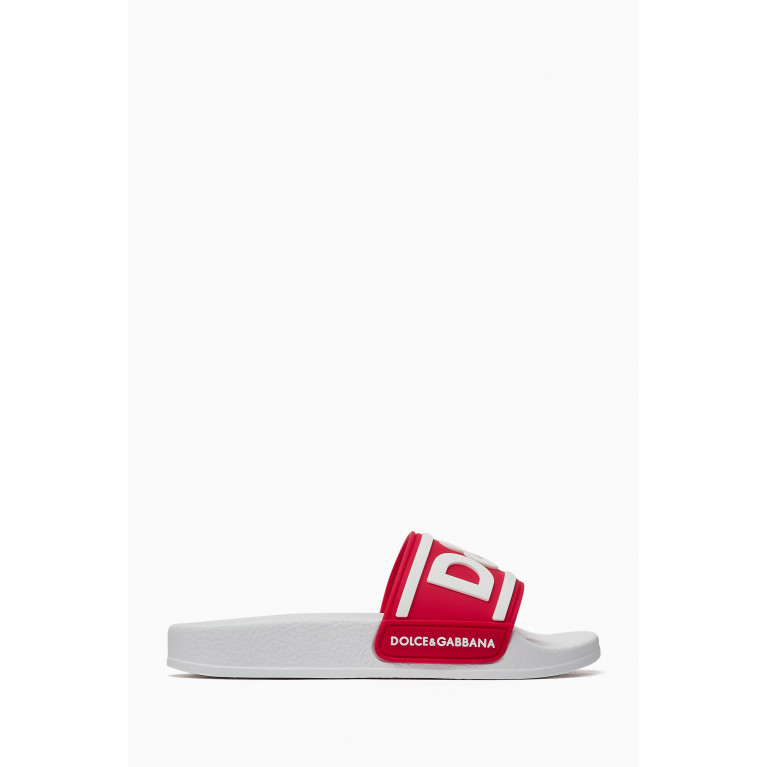Dolce & Gabbana - DG Logo Slide Sandals in Rubber Red