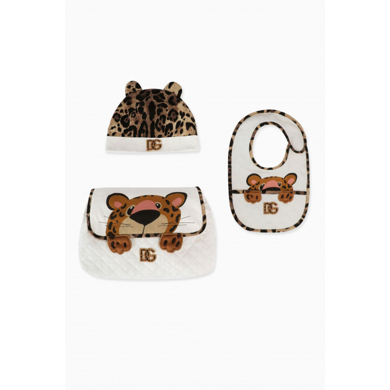 Dolce & Gabbana - Leopard Print Pouch, Hat & Bib Set in Cotton