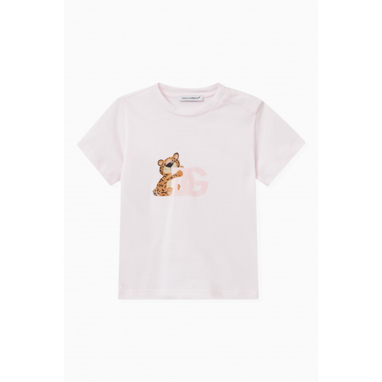 Dolce & Gabbana - Leopard Logo-print T-shirt in Cotton Pink