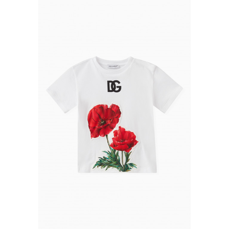 Dolce & Gabbana - Poppy Print Logo T-shirt in Cotton Poplin