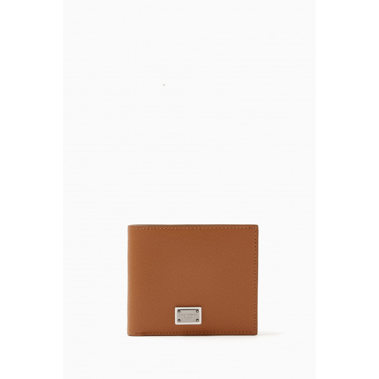 Dolce & Gabbana - Logo Plaque Bifold Wallet in Leather Neutral