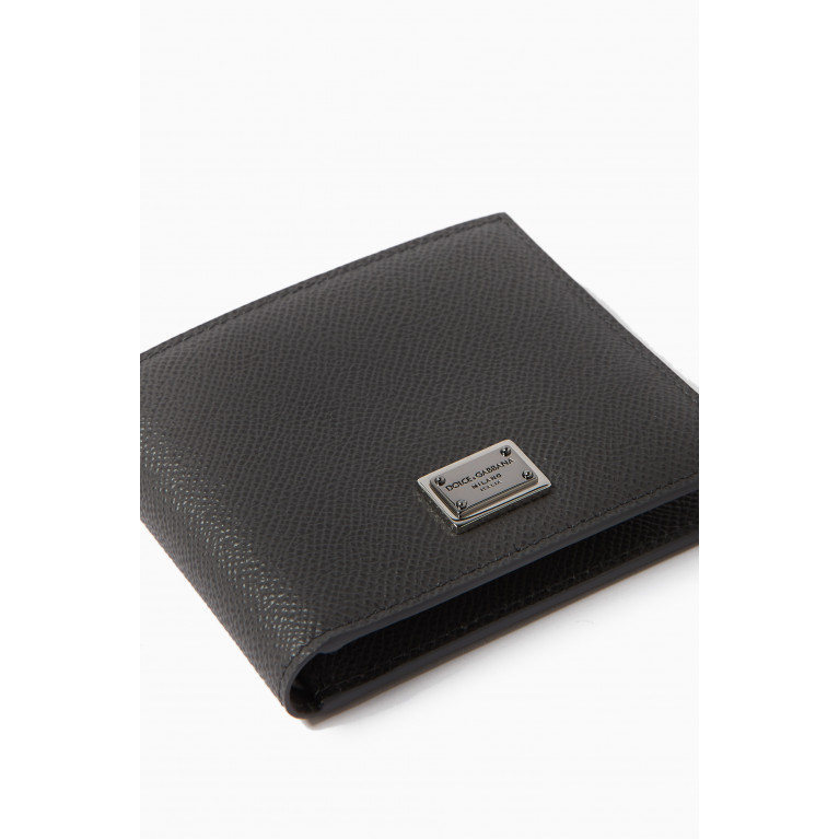 Dolce & Gabbana - Logo Plaque Bifold Wallet in Leather Grey