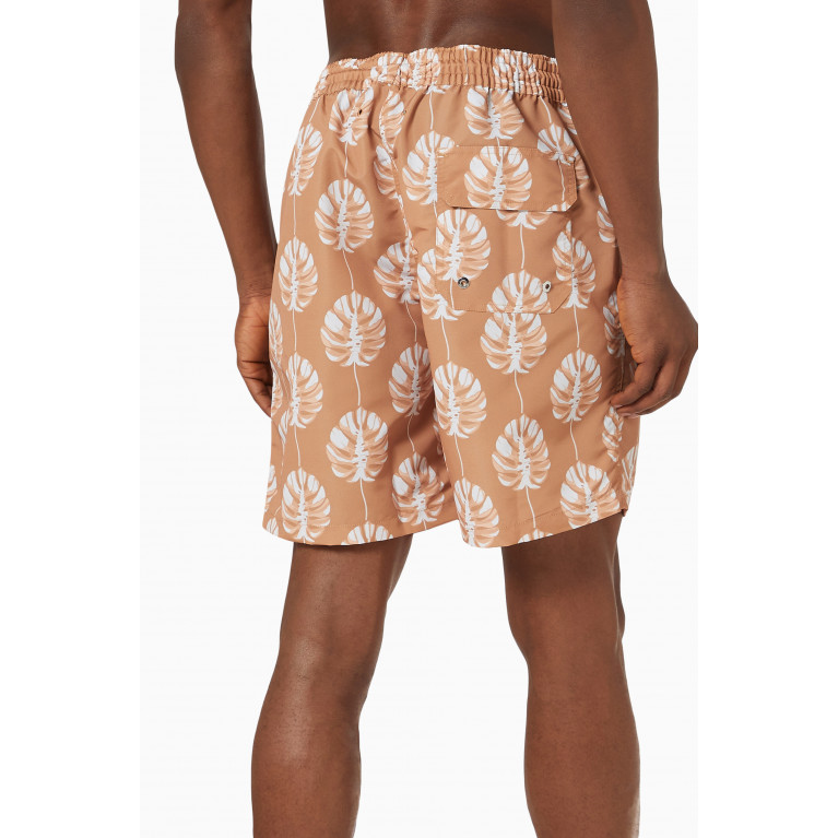 Frescobol Carioca - Leaf Print Board Swim Shorts in Nylon