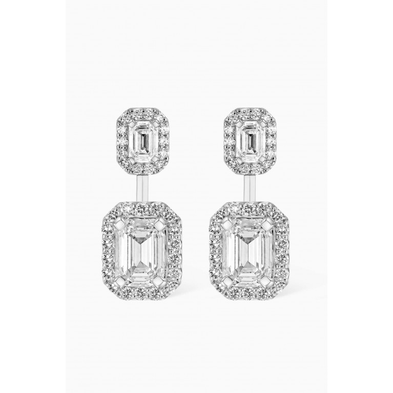 Damas - Gaia Emerald-cut Diamond Drop Earrings in 18kt White Gold