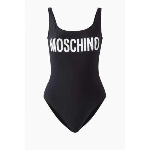 Moschino - All-over Logo One-piece Swimsuit in Lycra Black