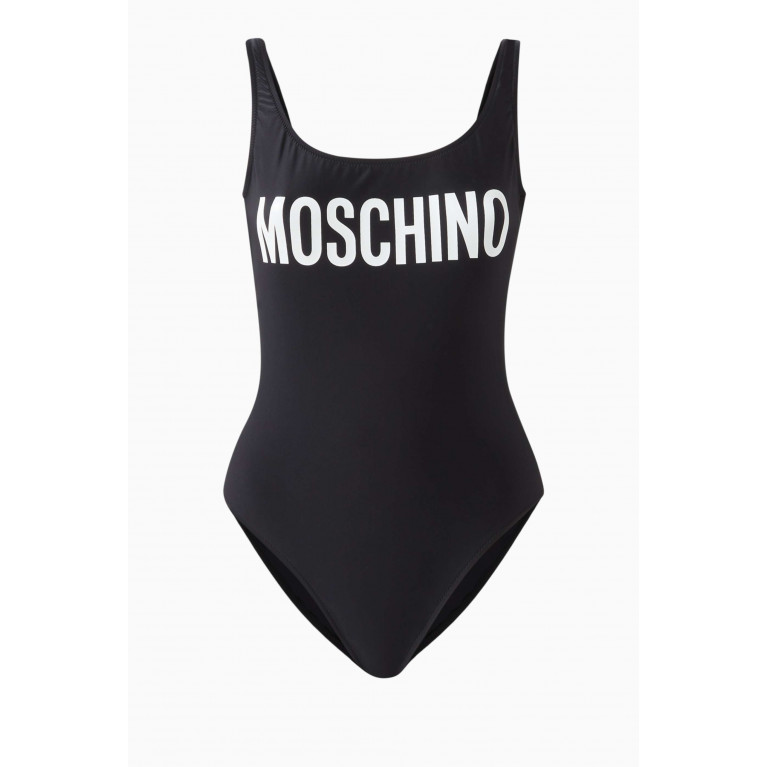 Moschino - All-over Logo One-piece Swimsuit in Lycra Black