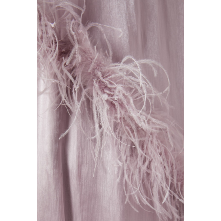 Badgley Mischka - Feather-trim One-shoulder Gown in Chiffon