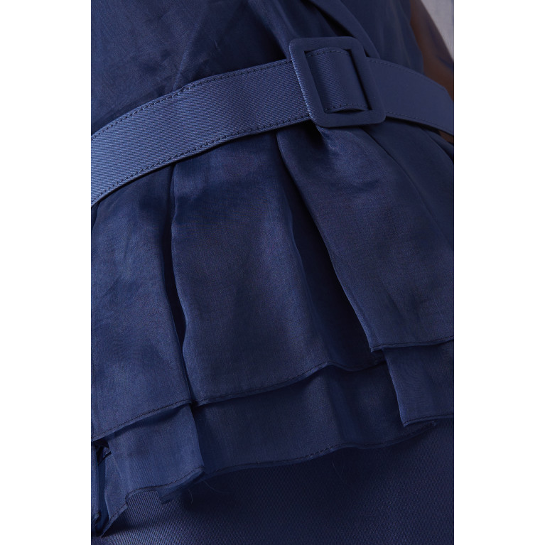 Badgley Mischka - Puff-sleeved Peplum Gown in Organza & Stretch Mikado