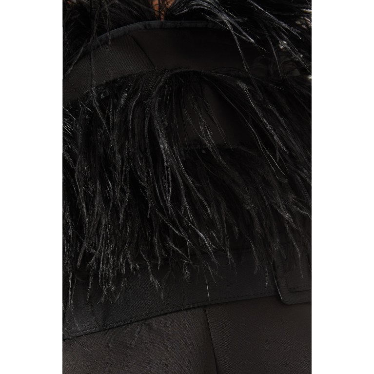 Badgley Mischka - Feather Top Midi Dress in Scuba Black