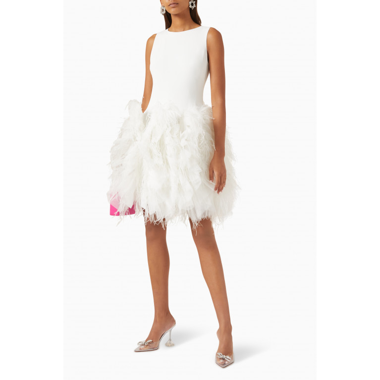 Badgley Mischka - Feather-trimmed Mini Dress in Stretch-crepe & Tulle