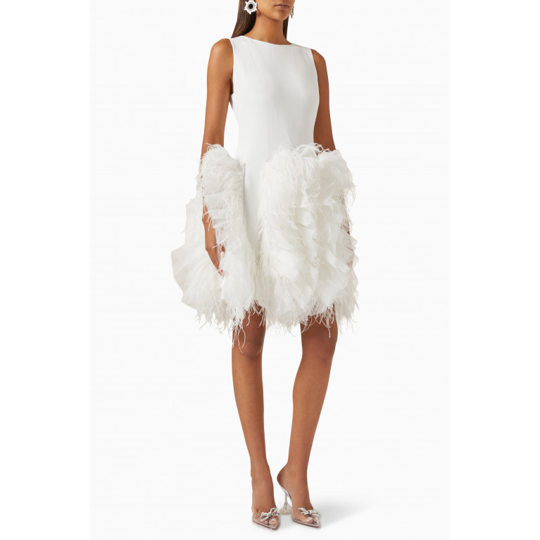 Badgley Mischka - Feather-trimmed Mini Dress in Stretch-crepe & Tulle