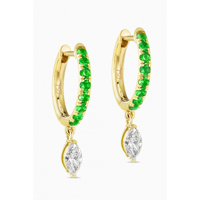 Fergus James - Marquise Diamond Drop Emerald Hoops in 18kt Gold Green