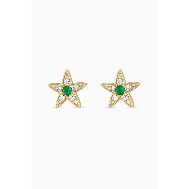 Fergus James - Star Diamond & Emerald Stud Earrings in 18kt Gold Green