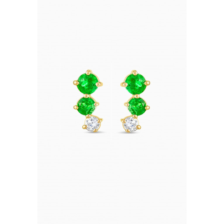 Fergus James - Petite Colombian Emerald Bar Diamond Earrings in 18kt Gold Green