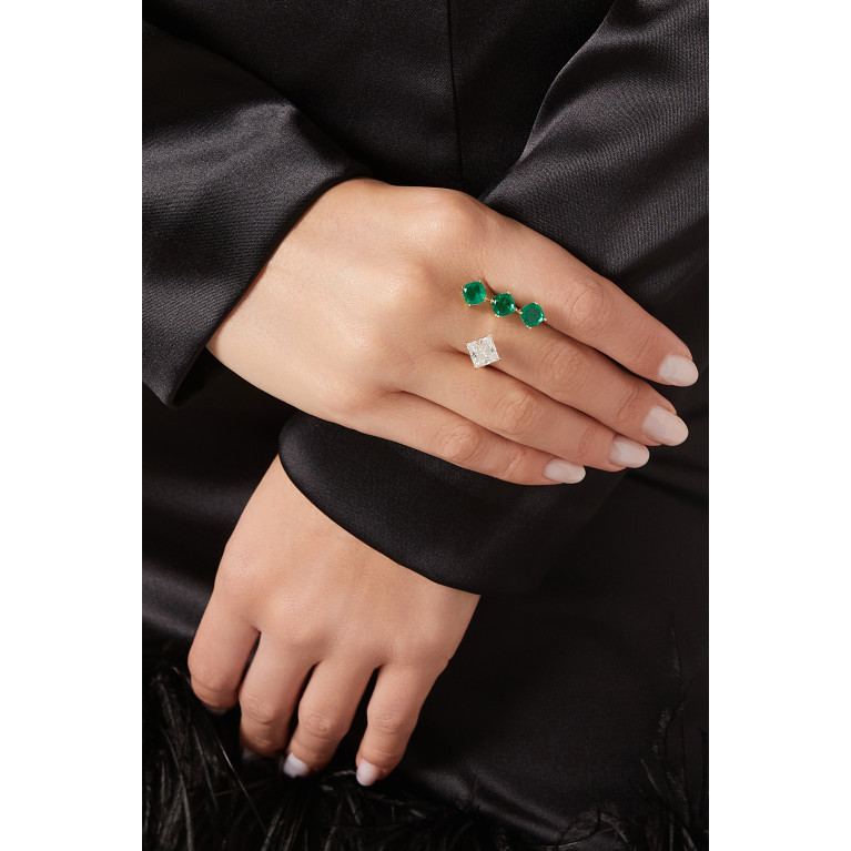 Dima Jewellery - Emerald & Topaz Open Ring in 18kt Gold