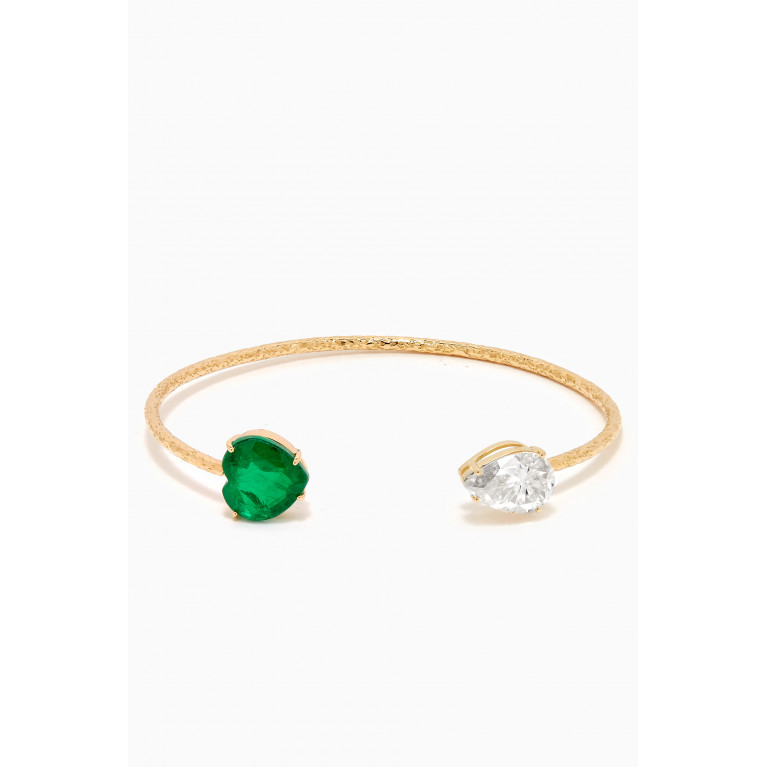 Dima Jewellery - Emerald & Topaz Open Bracelet in 18kt Gold