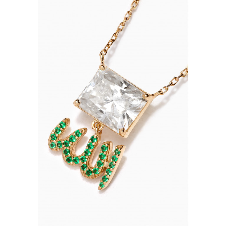 Dima Jewellery - Allah Emerald & Topaz Necklace in 18kt Gold