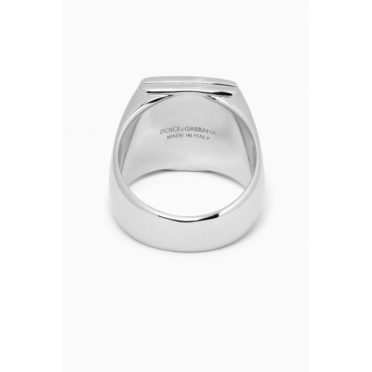 Dolce & Gabbana - Logo Enamelled Ring in Palladium-plated Metal