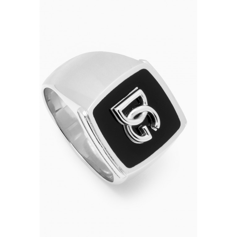 Dolce & Gabbana - Logo Enamelled Ring in Palladium-plated Metal