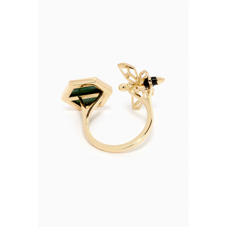 Lana Al Kamal - Kheffah Diamond & Malachite Ring 18kt Yellow Gold