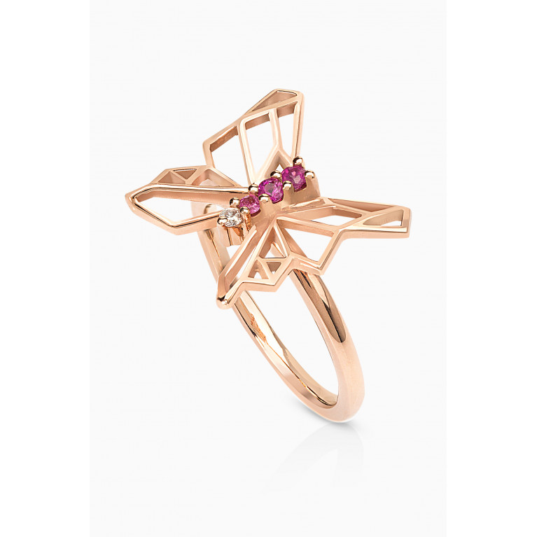 Lana Al Kamal - Butterflies Diamond & Pink Sapphire Ring 18kt Rose Gold