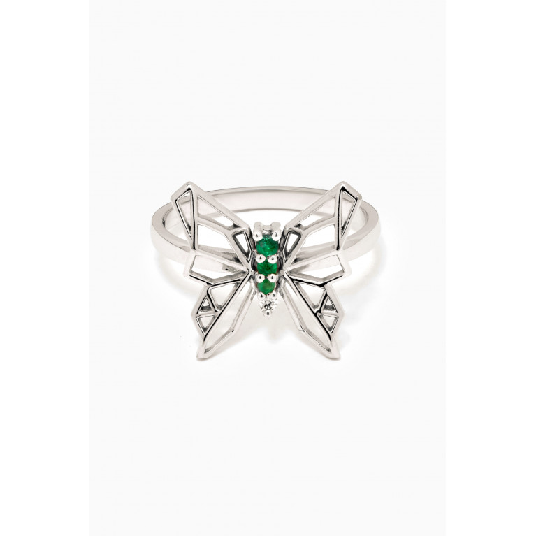 Lana Al Kamal - Butterflies Diamond & Emerald Ring 18kt White Gold