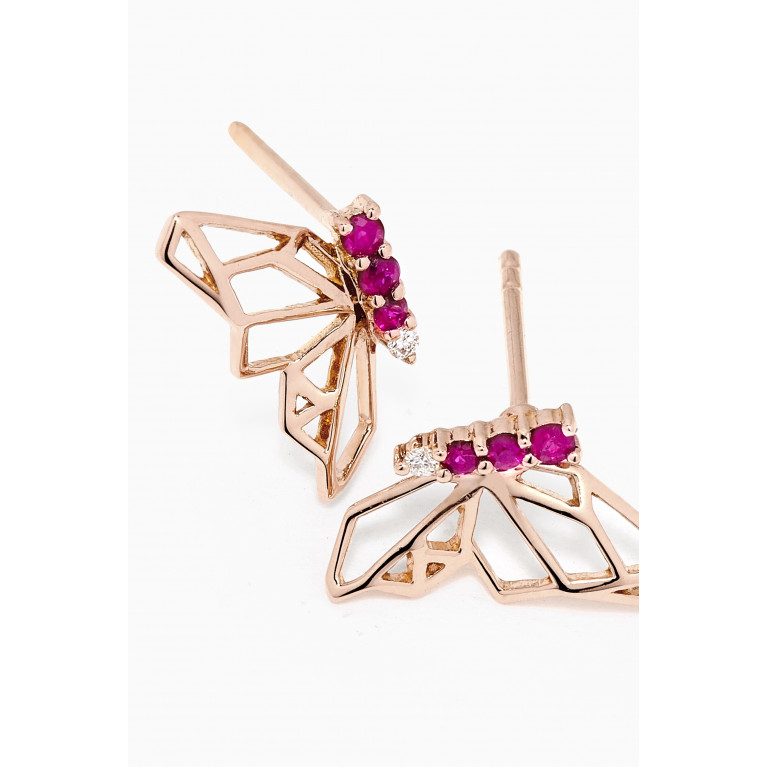 Lana Al Kamal - Butterflies Diamond & Pink Sapphire Earrings in 18kt Rose Gold