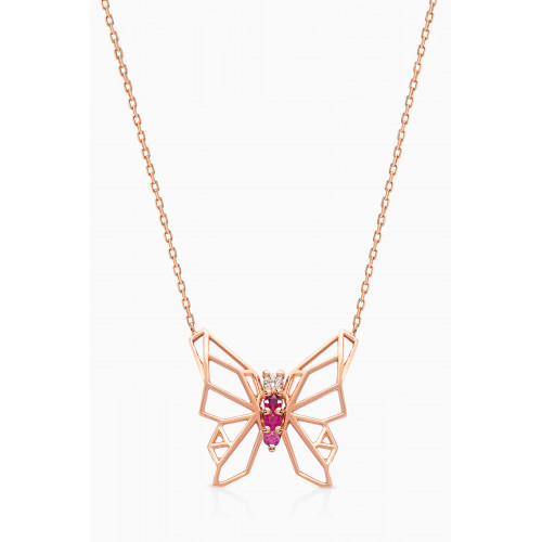 Lana Al Kamal - Butterflies Diamond & Pink Sapphire Necklace in 18kt Rose Gold